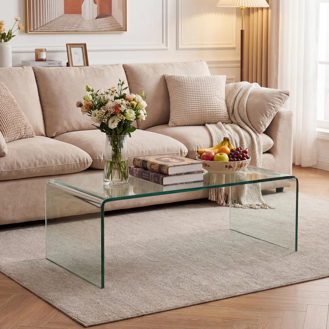 Giantex 40 Inch Clear Center Coffee Table with Tempered Glass Top &amp; Round Edges