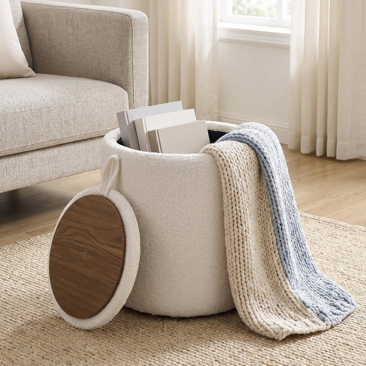 GIANTEX Round Storage Ottoman with Removable Lid for Bedroom Living Room