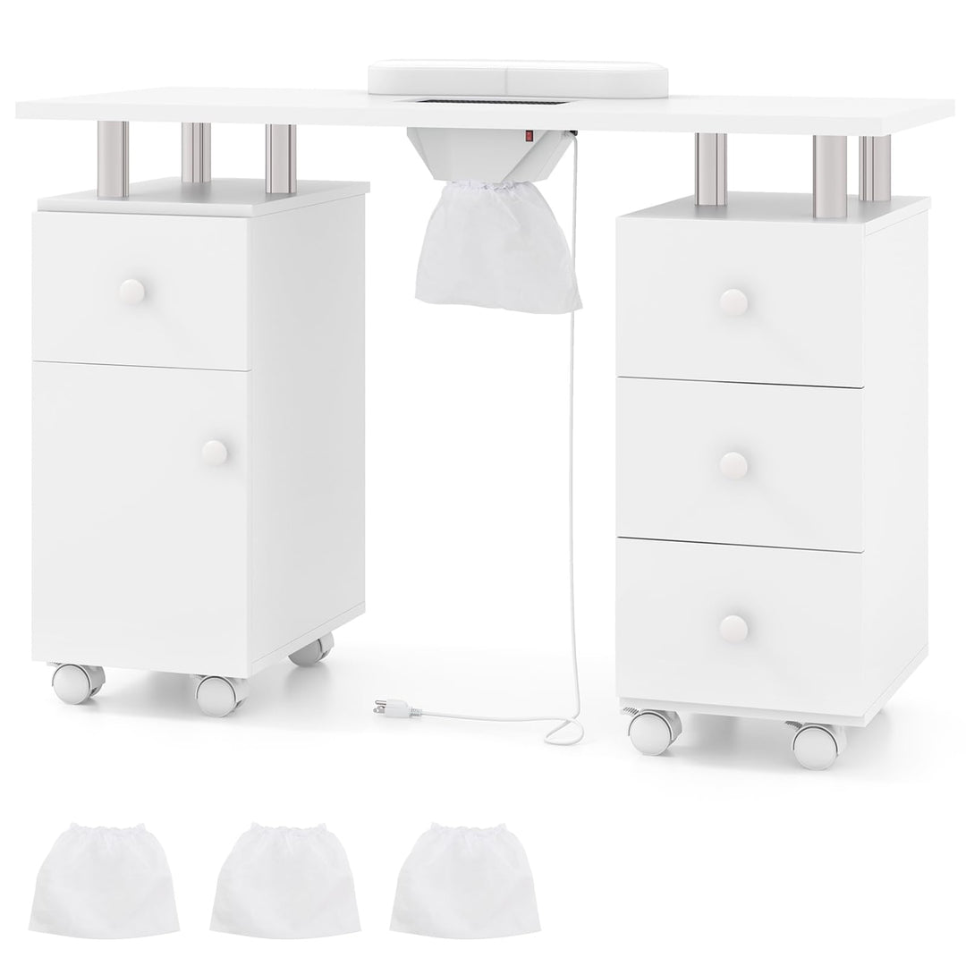 Giantex Nail Desk Manicure Table - Nail Table Station with Electric Dust Collector, 4 Drawers, Storage Cabinet