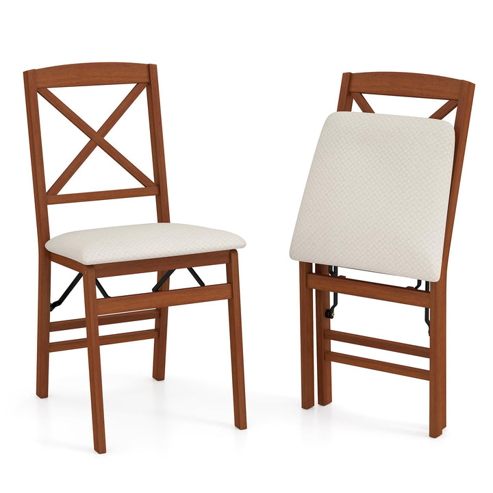 Giantex Folding Dining Chairs Set of 2/4, Modern Kitchen Chairs w/Padded Seat & Cross Backrest
