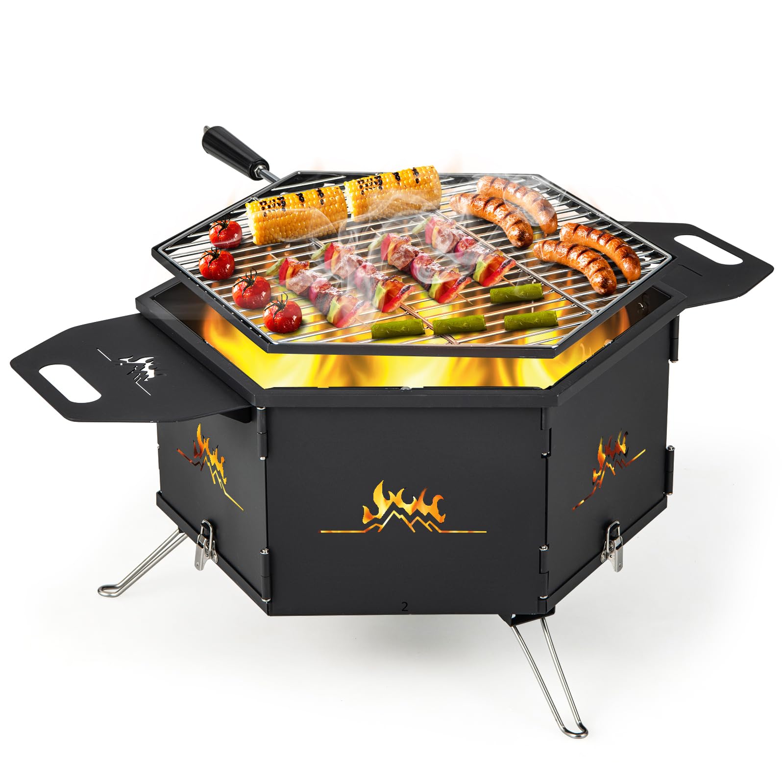 Giantex Fire Pit Grill, Outdoor Fire Pit with Removable 360° Swivel Cooking Grate