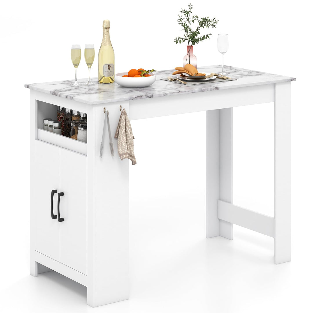 Giantex Bar Table, 47” Counter Height Dining Table with 7 Hanging Hooks, Compartment, Cabinet & Adjustable Shelf