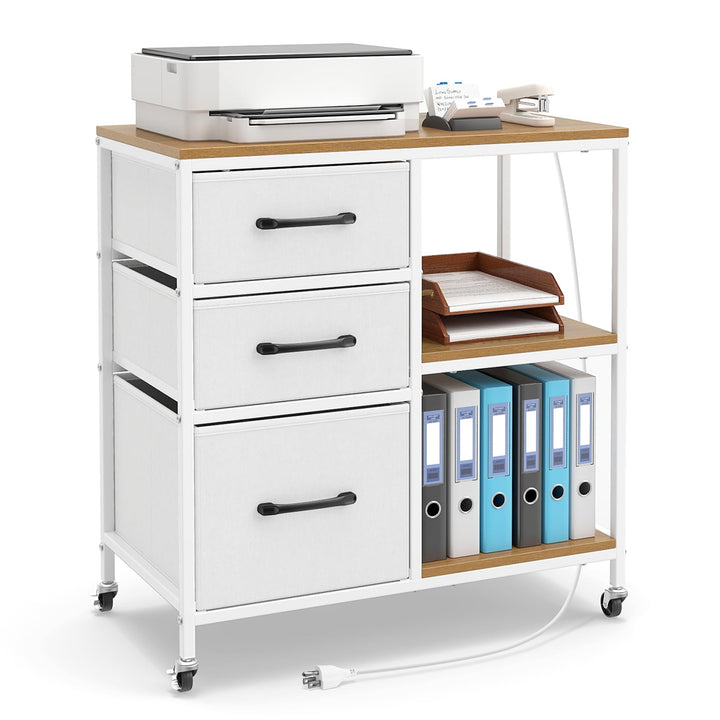 Giantex 3 Drawer Mobile File Cabinet with Charging Station