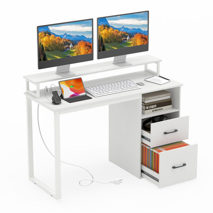 Giantex 48 Inch Computer Desk with Power Outlets &amp; File Drawer