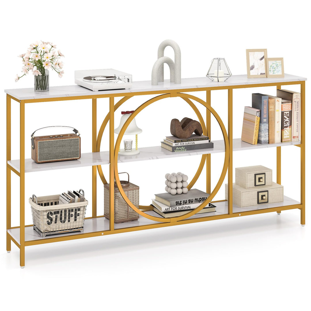 Giantex 3-Tier Long Console Table Narrow Entryway Table with Faux Wood Grain Top & Heavy-Duty Metal Frame