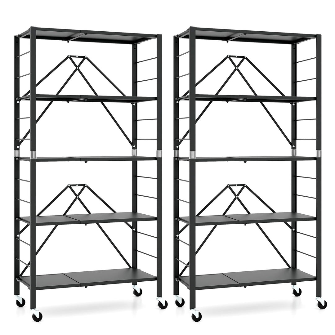 Giantex 5-Tier Foldable Storage Shelf with Wheels Set of 1/2, Collapsible Shelving Unit with Adjustable Shelves