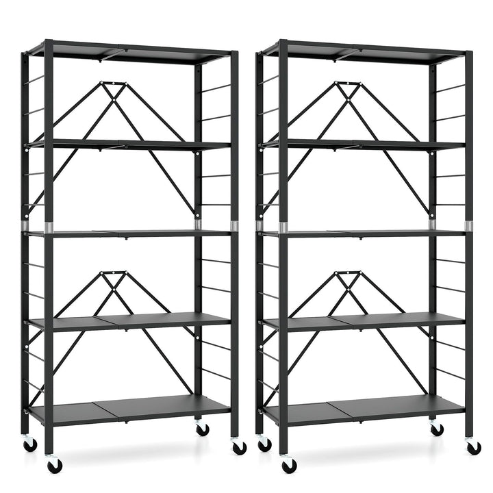 Giantex 5-Tier Foldable Storage Shelf with Wheels Set of 1/2, Collapsible Shelving Unit with Adjustable Shelves