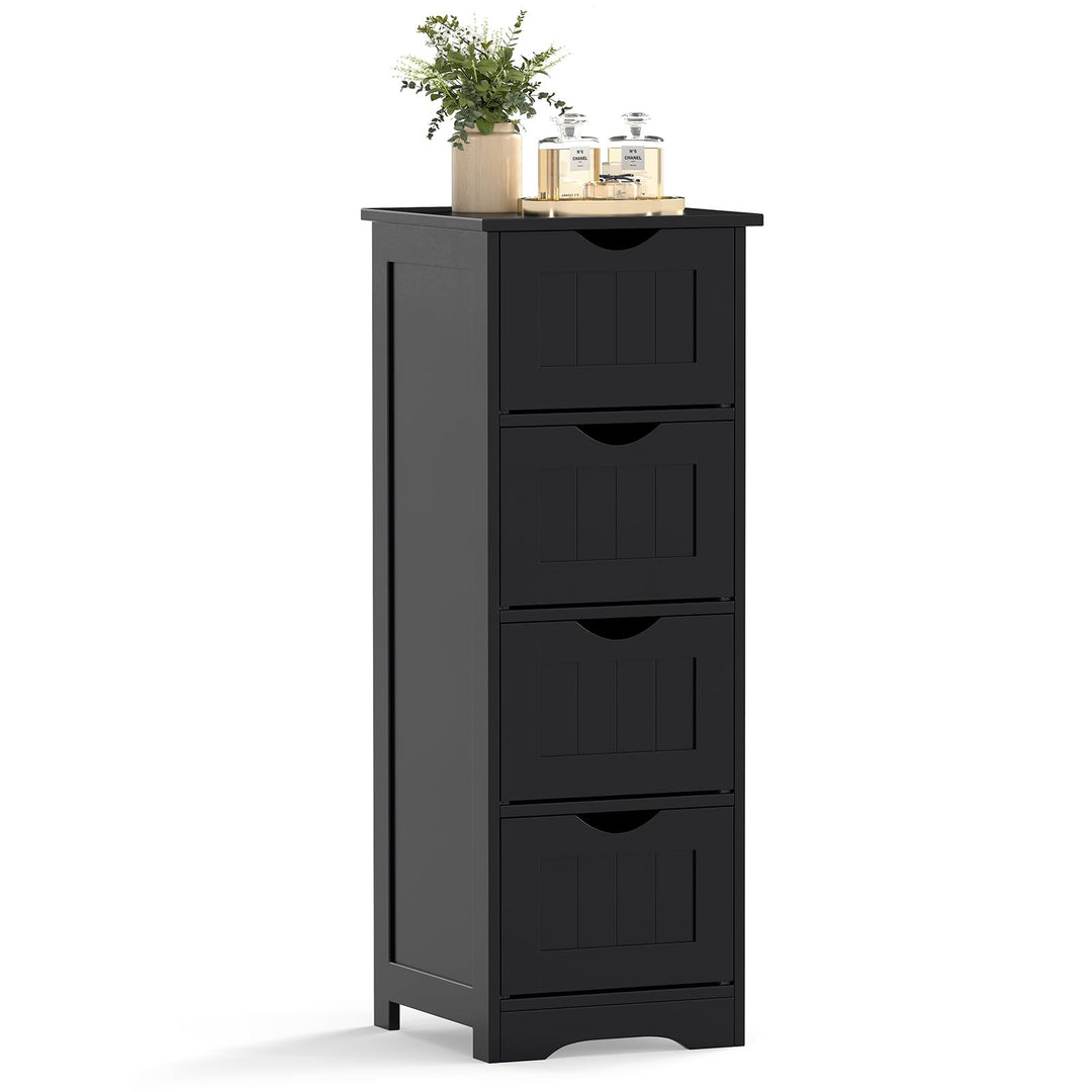 Giantex 32.5” Bathroom Storage Cabinet 4-Drawer Wooden Side Storage Organizer with Anti-Tipping Device