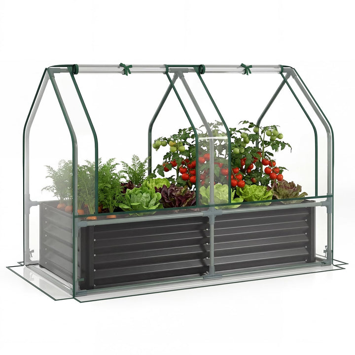 Giantex 4x2x3 FT Galvanized Raised Garden Bed with Greenhouse Cover