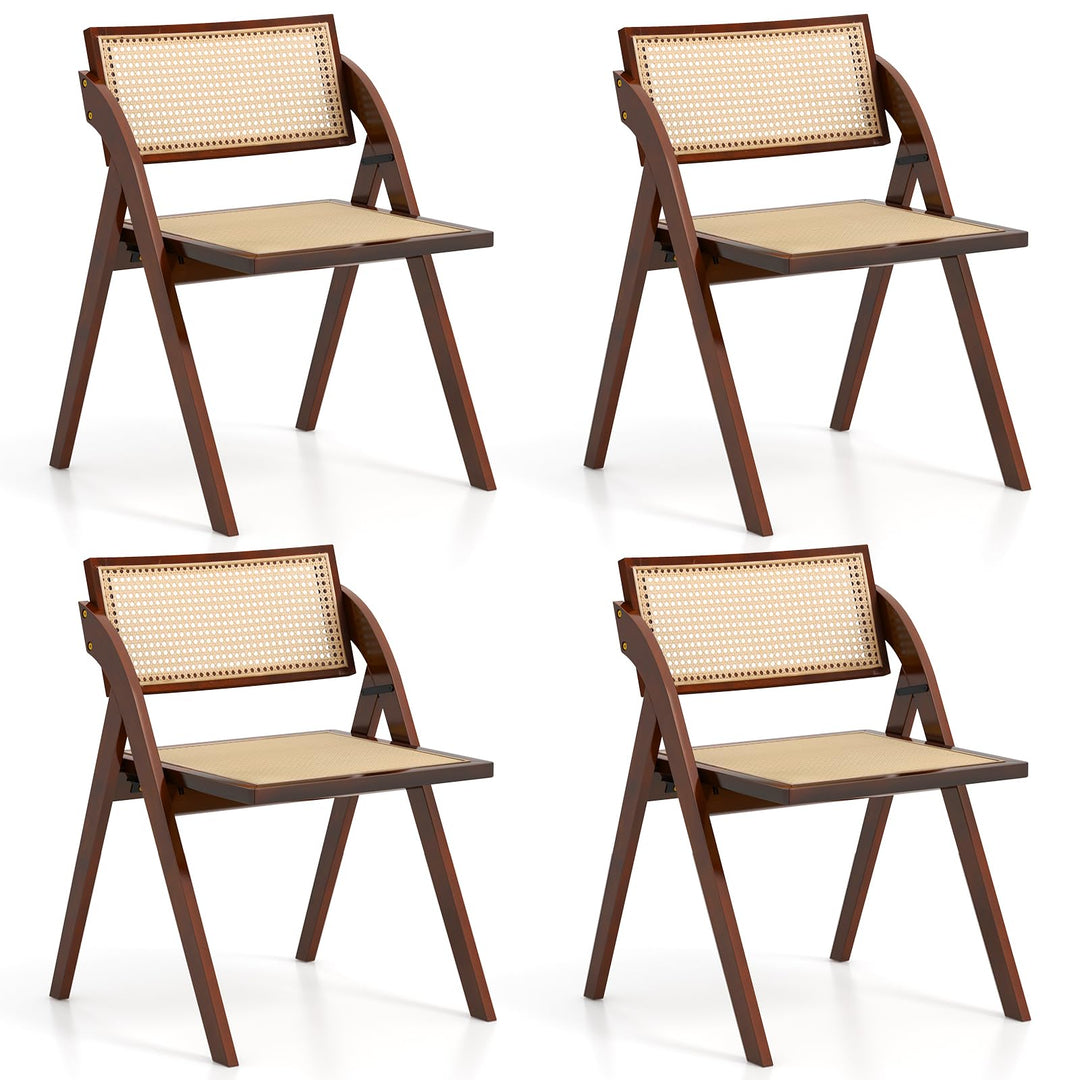 Giantex Folding Dining Chairs Set, Wooden Folding Chair with Rattan Backrest & Seat