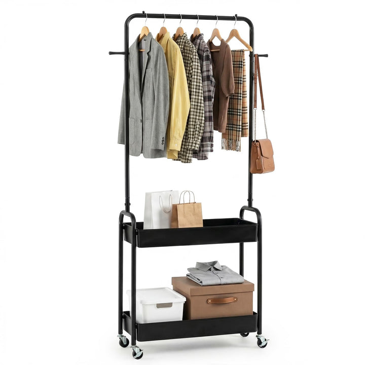 Giantex Heavy-Duty Rolling Clothes Rack with 2 Storage Baskets &amp; Side Hooks