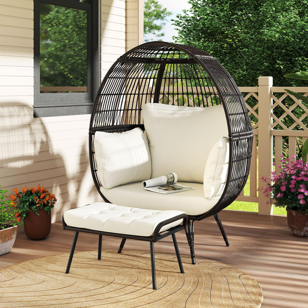 Giantex Oversized Wicker Egg Chair with Thick Cushions