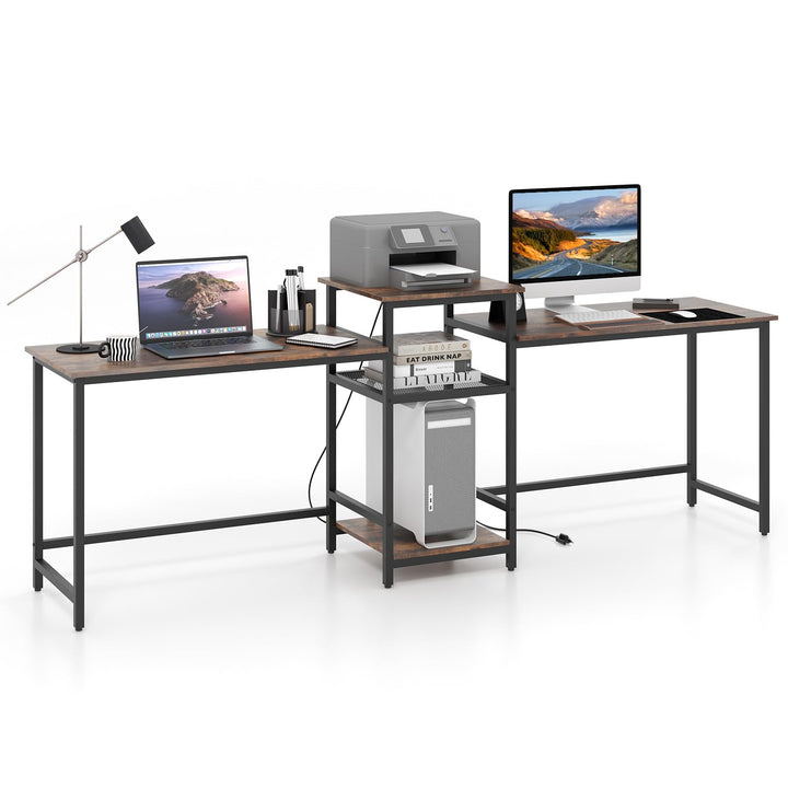 Giantex 97" 2 Person Desk with Power Outlets, Extra Long Double Computer Desk w/Printer Stand