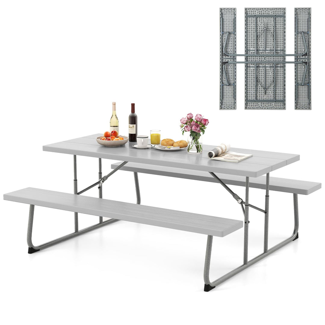 Giantex Folding Picnic Table - 6 FT Outdoor Table Bench Set for 8 Persons w/All-Weather HDPE Tabletop