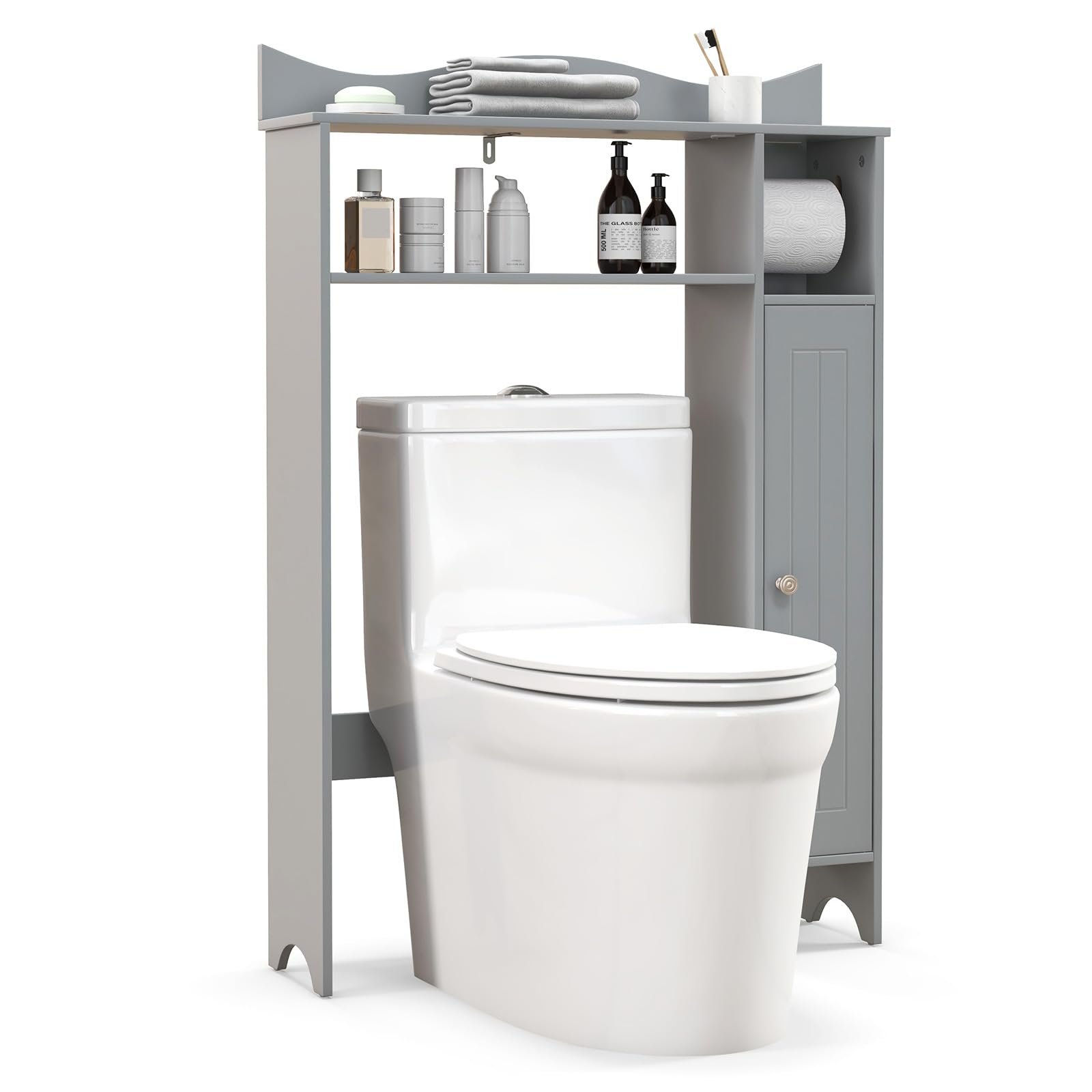Giantex Over-The-Toilet Storage Cabinet, Bathroom Freestanding Space Saver with 1-Door Side Storage Cabinet & Paper Holder