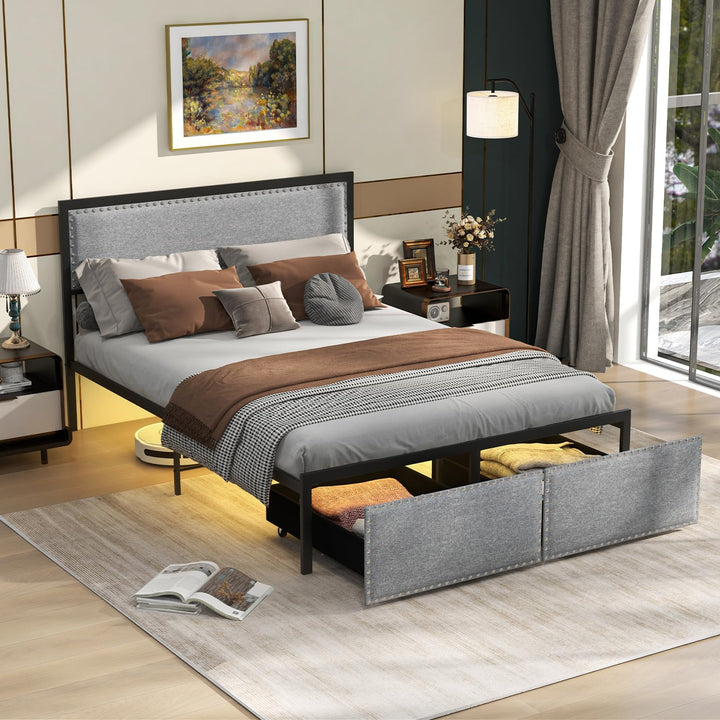 Giantex Bed Frame with LED Lights and 2 Storage Drawers
