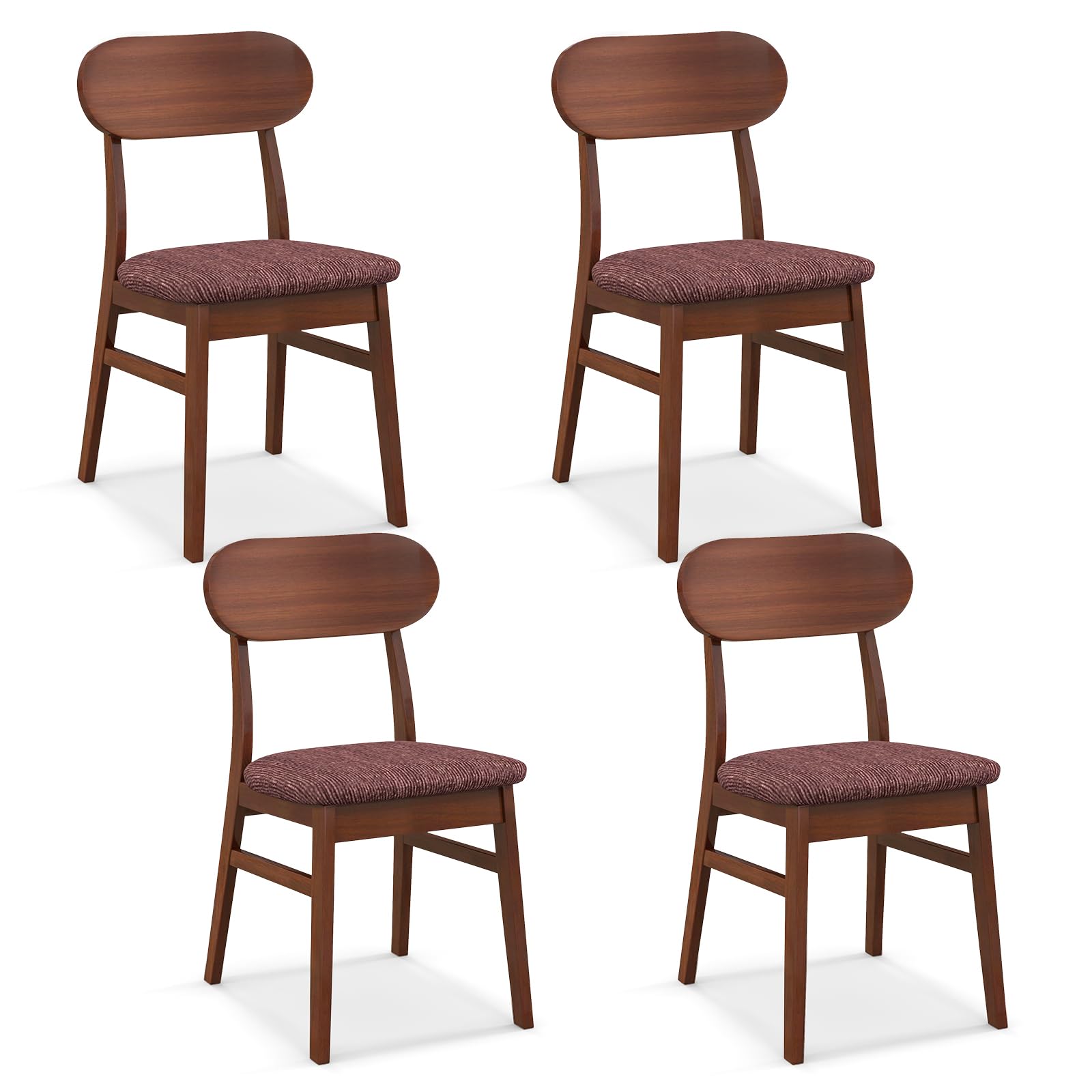 Giantex Wooden Dining Chairs Set of 2 or 4 Walnut, Farmhouse Kitchen Chairs with Padded Seat