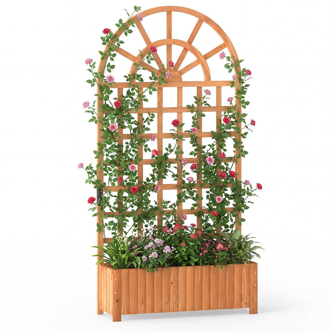 Giantex Wooden Raised Garden Bed with Trellis 71" Outdoor Planter Box Privacy Screen