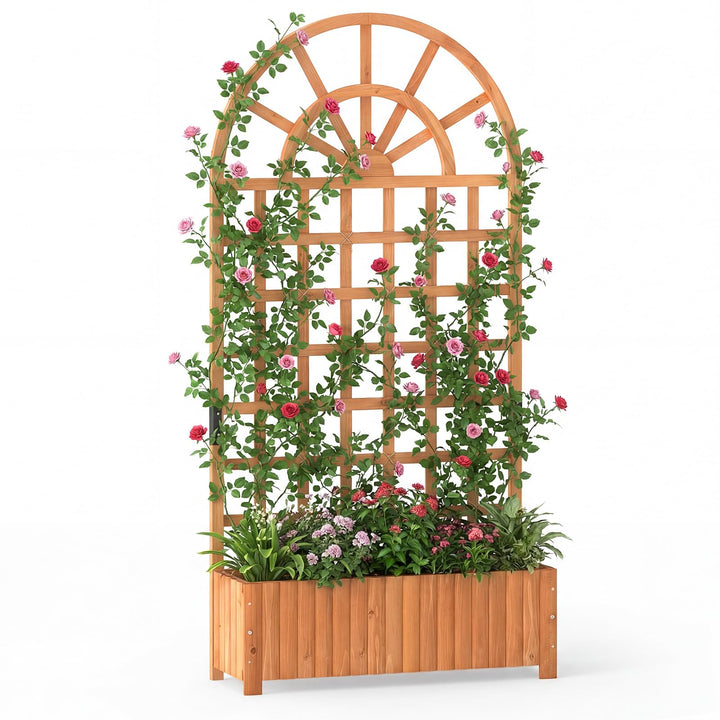 Giantex Wooden Raised Garden Bed with Trellis 71" Outdoor Planter Box Privacy Screen
