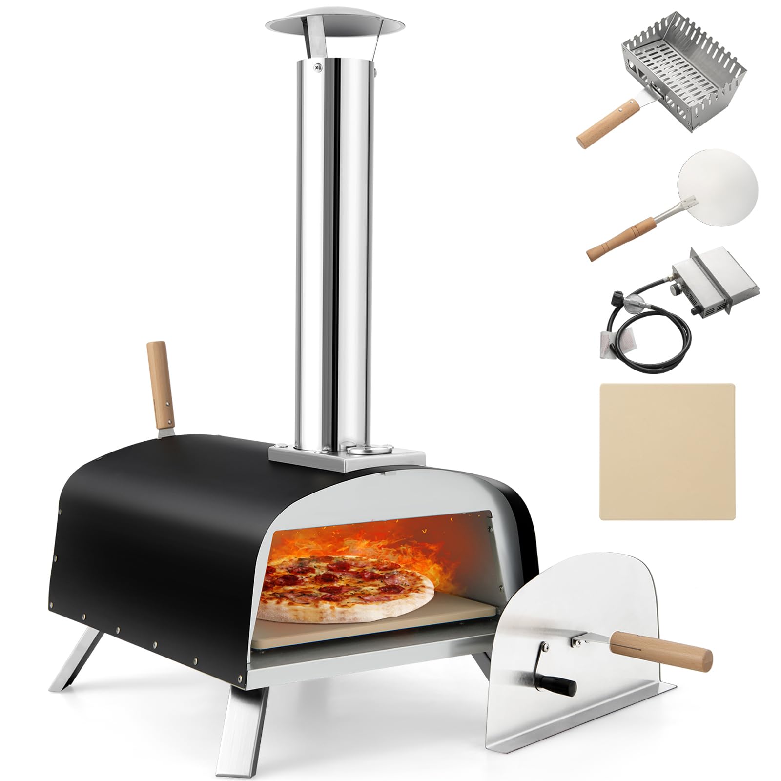 Giantex Pizza Oven Outdoor, Propane and Wood Fired Pizza Maker with 13" Pizza Stone, Pizza Peel