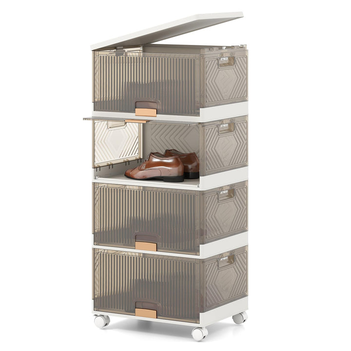 Giantex 4 Tier Stackable Storage Bins with Lids 18 GalFoldable Shoe Storage Box
