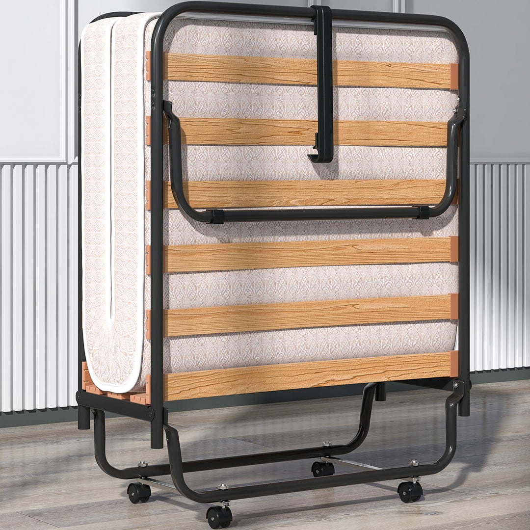 Giantex Folding Bed with Mattress - Single Cot Foldable Bed with 4" Mattress for Adults