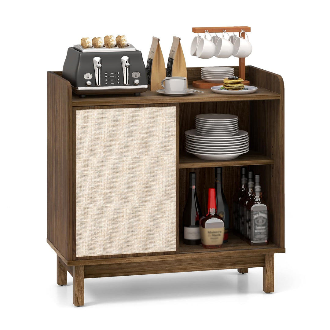 Giantex Sideboard Cabinet, Farmhouse Buffet Storage Cabinet with Sliding Rattan Door, 2 Adjustable Shelves