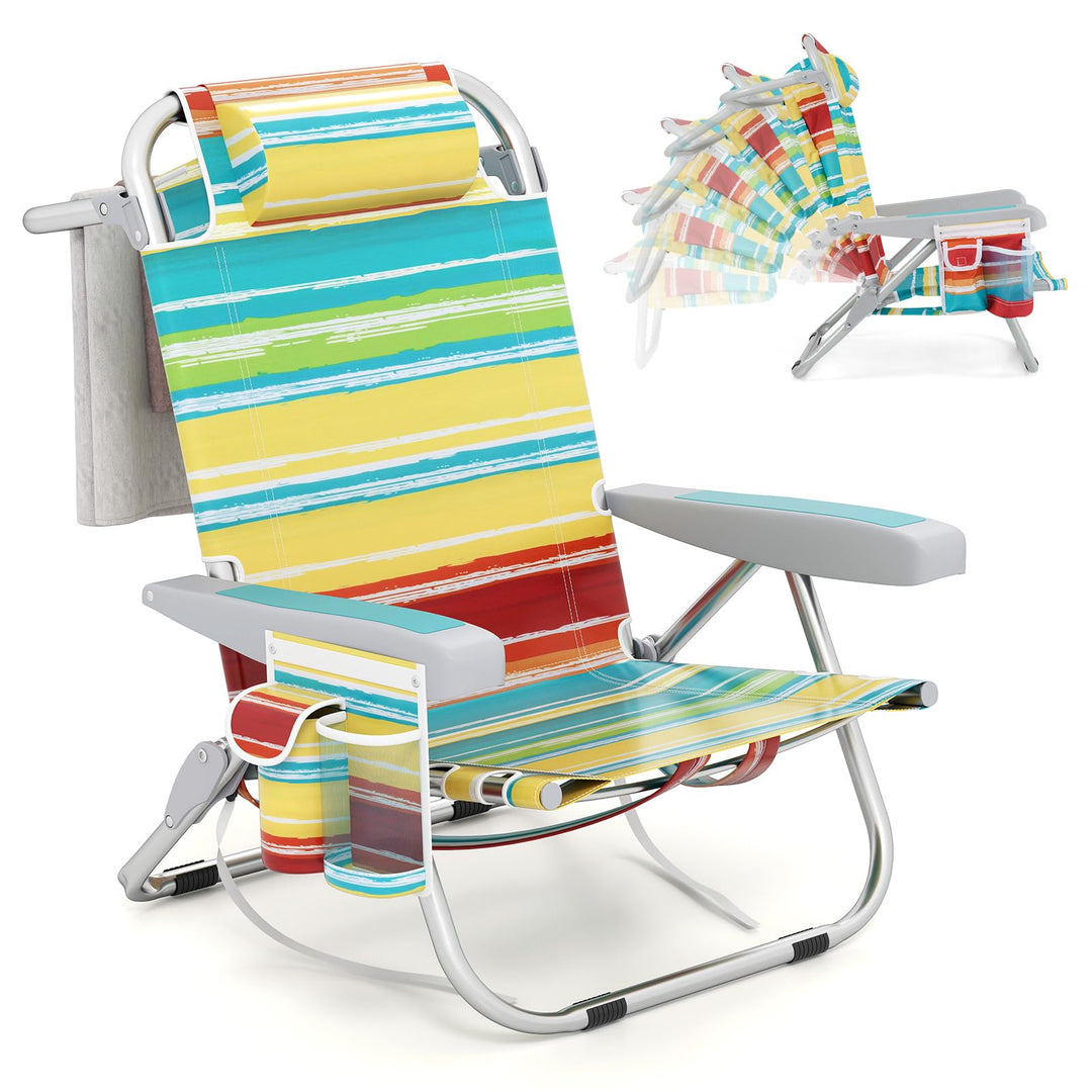 Giantex Backpack Beach Chair - Foldable Camping Chair with 5 Adjustable Position
