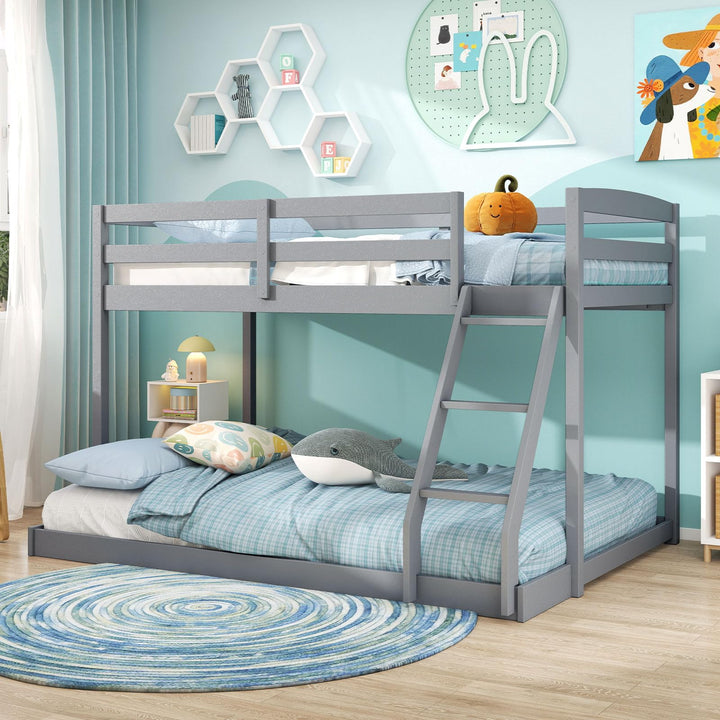 Giantex Twin Over Full Bunk Bed Solid Wood Kids Bunk Bed with Full-Length Guardrails & Ladder