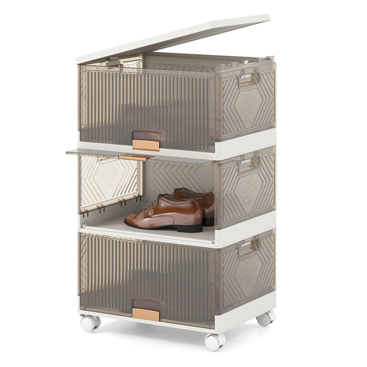 Giantex 3 Tier Stackable Storage Bins with Lids 13.5 Gal Foldable Shoe Storage Box