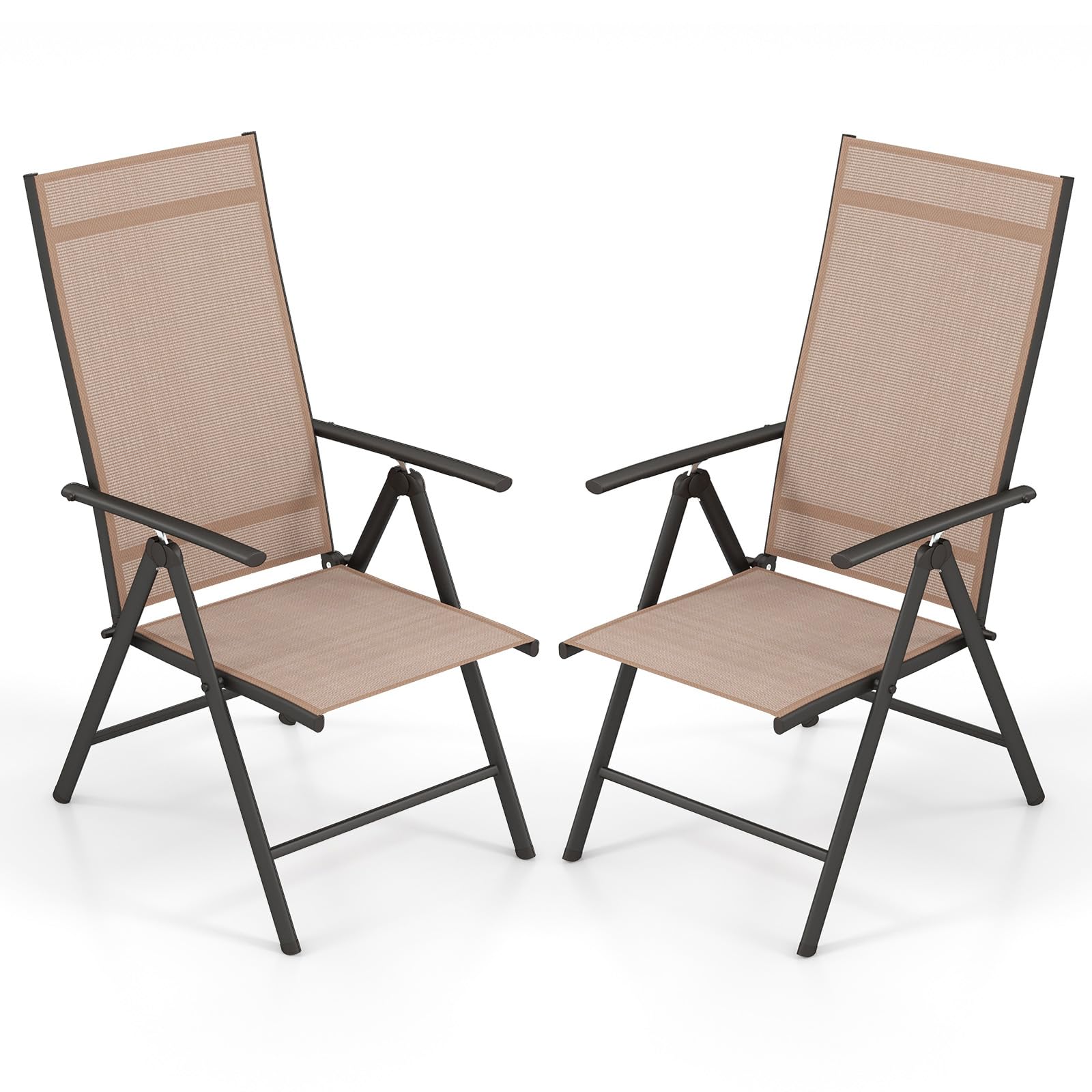 Giantex Folding Patio Chairs, High Back Outdoor Chairs with 7-Level Adjustable High Backrest
