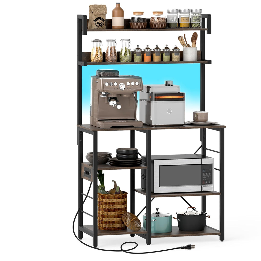 Giantex Bakers Rack with Power Outlet and LED Lights