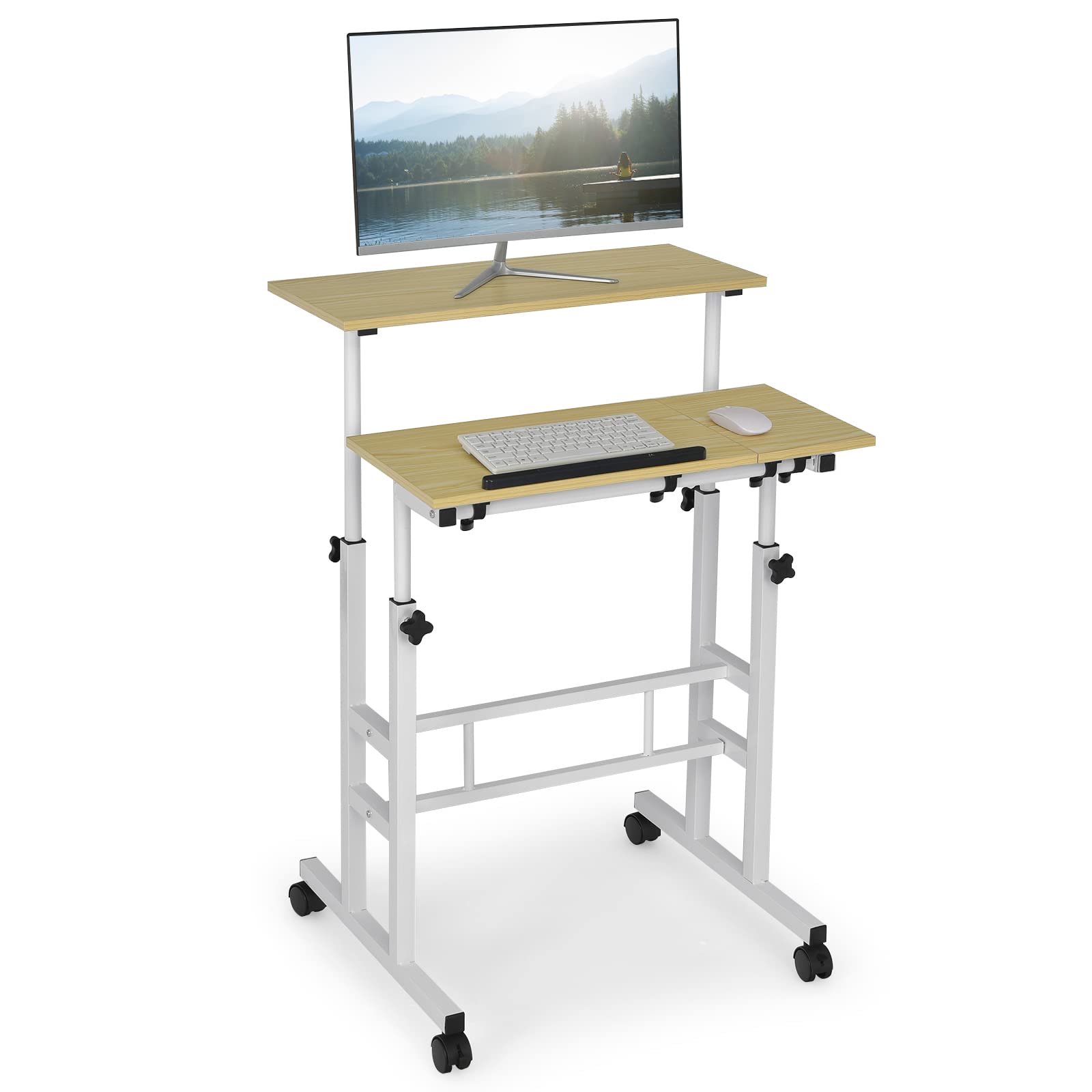Giantex Mobile Stand up Desk Adjustable, Rolling Standing Laptop Cart, 27.5"D x 22"W x 49.5"H