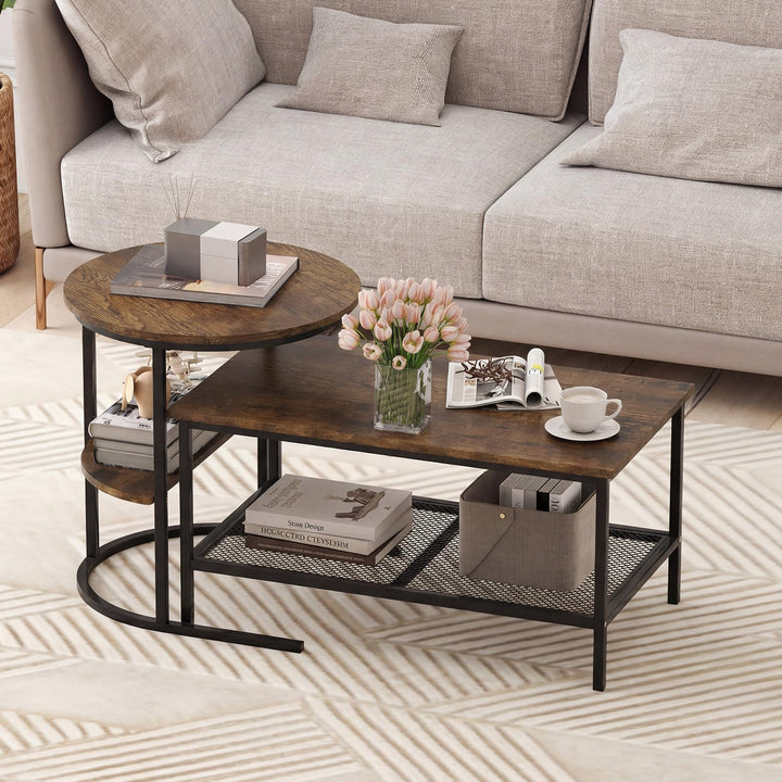 Giantex Nesting Coffee Table Set of 2 Detachable Rectangular Table