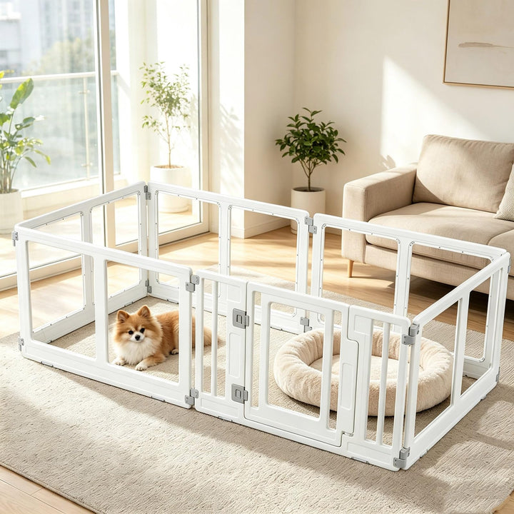 GIANTEX Clear Plastic Dog Playpen with Lockable Door