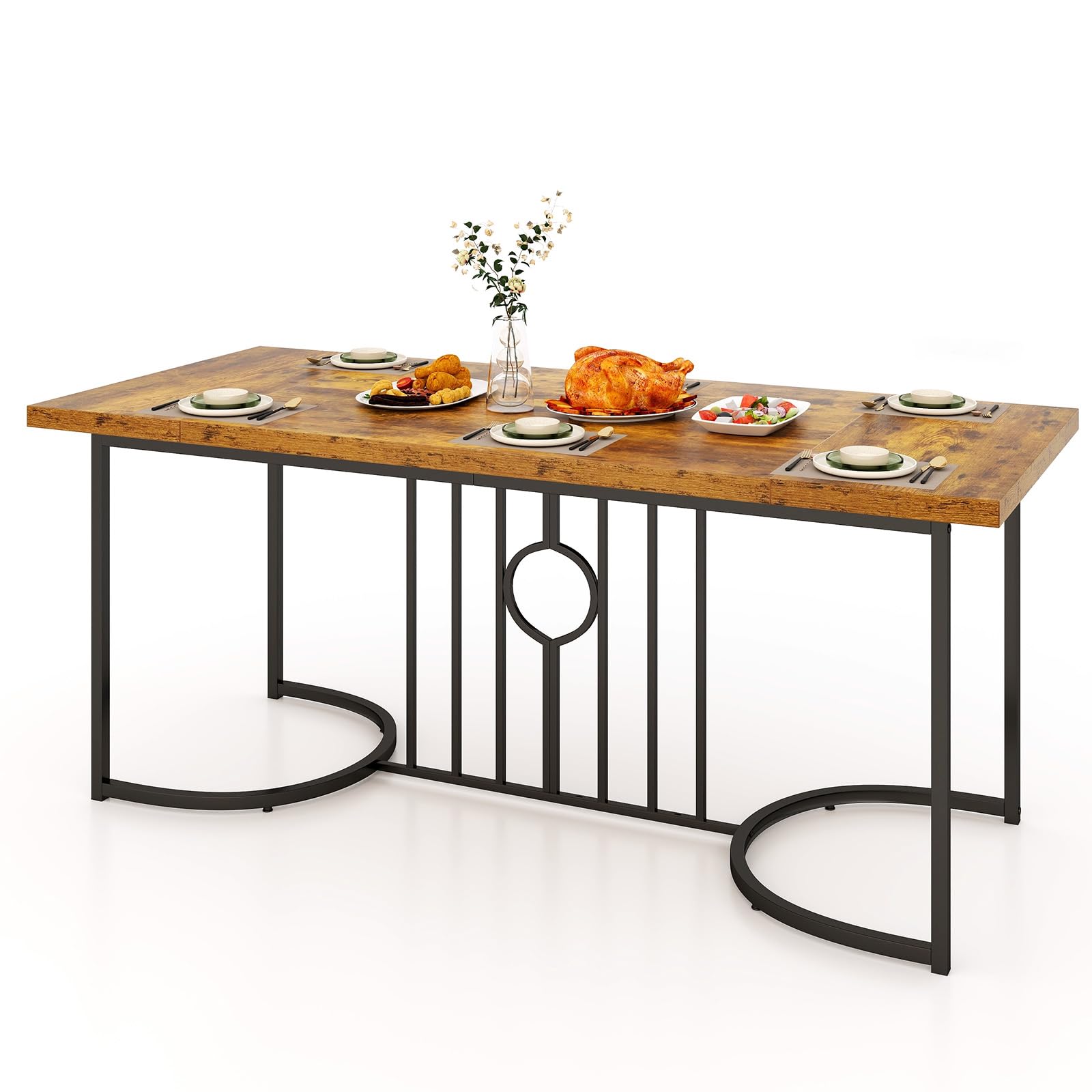 Giantex 71 Inch Large Dining Table for 6-8 People, Farmhouse Rectangular Kitchen Table with Metal Frame