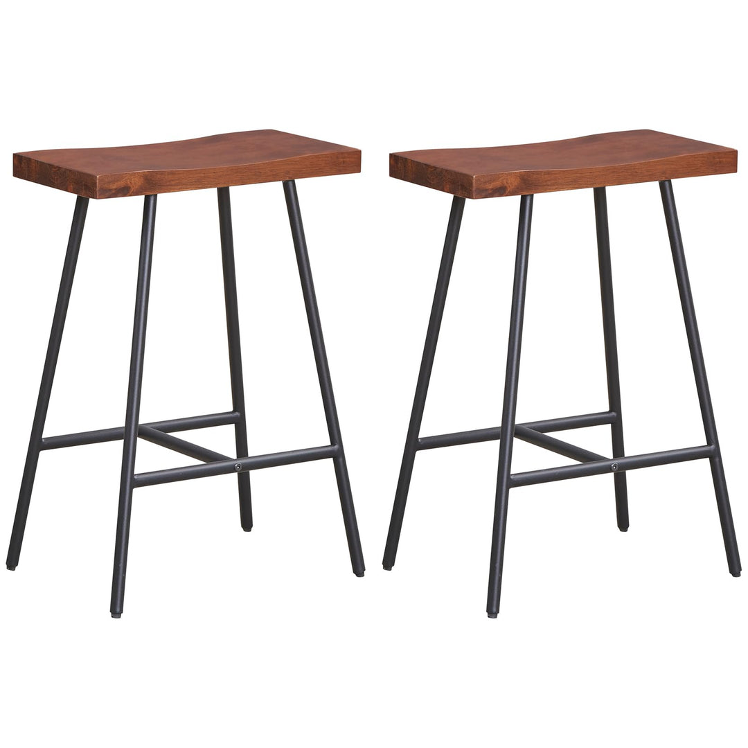 Industrial Saddle Stool with Footrest, Metal Legs, Adjustable Foot Pads, Backless Counter Height Chair for Living Room Kitchen Bar