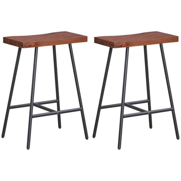 Industrial Saddle Stool with Footrest, Metal Legs, Adjustable Foot Pads, Backless Counter Height Chair for Living Room Kitchen Bar