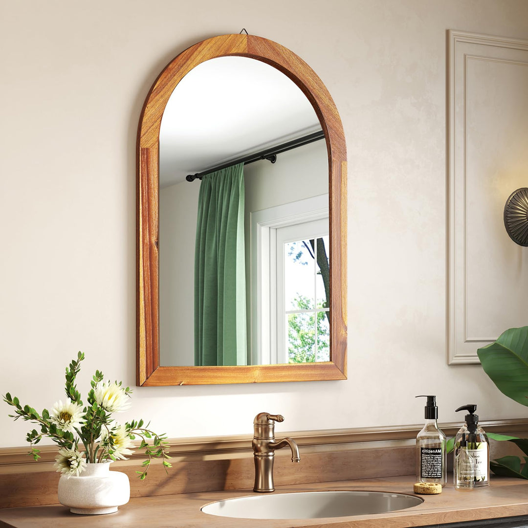 Farmhouse Wall Mirror Arched Mirror with Solid Acacia Wood Frame