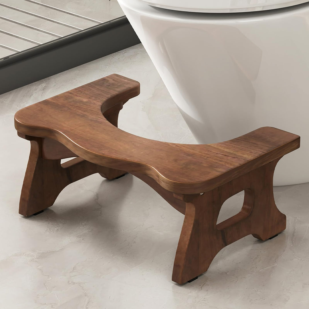 Giantex Teak Wood Toilet Stool - 7" Bathroom Squatting Stool