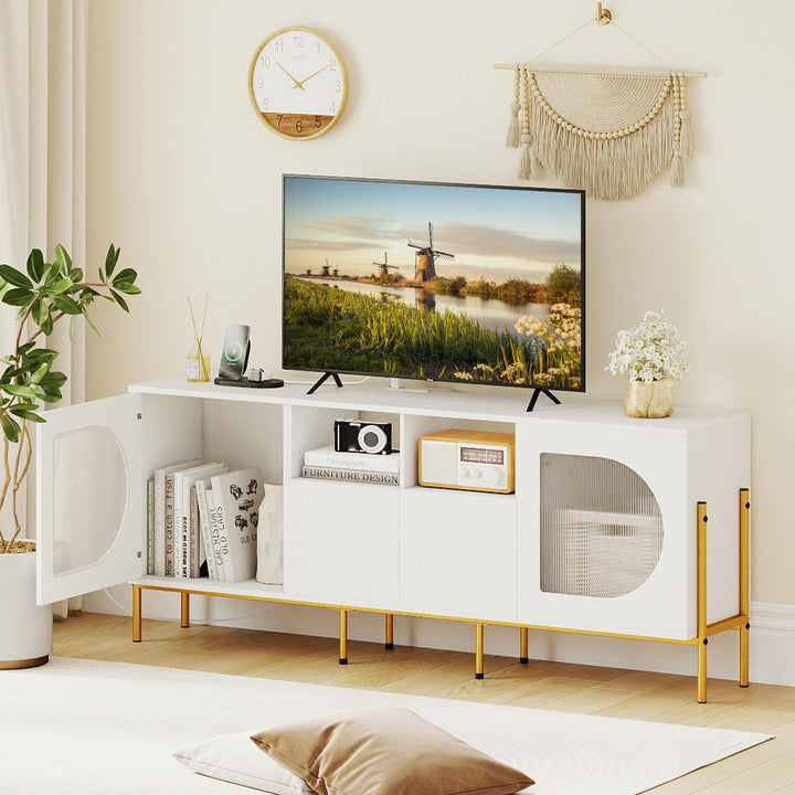 Giantex White TV Stand for TVs up to 70" Modern Entertainment Center with Power Outlets