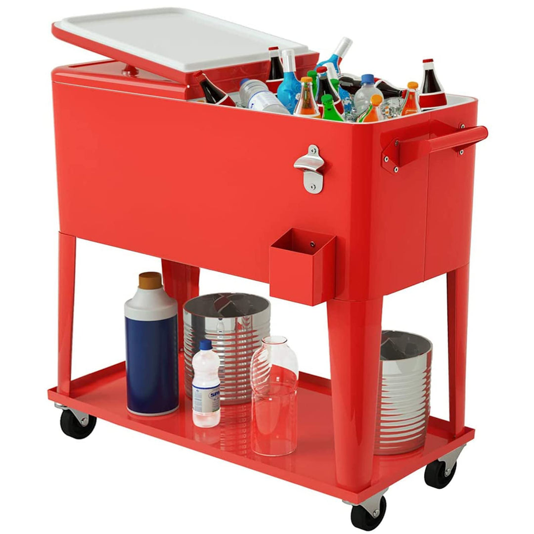 Giantex 80 Quart Patio Cooler Rolling Cooler Ice Chest with Shelf