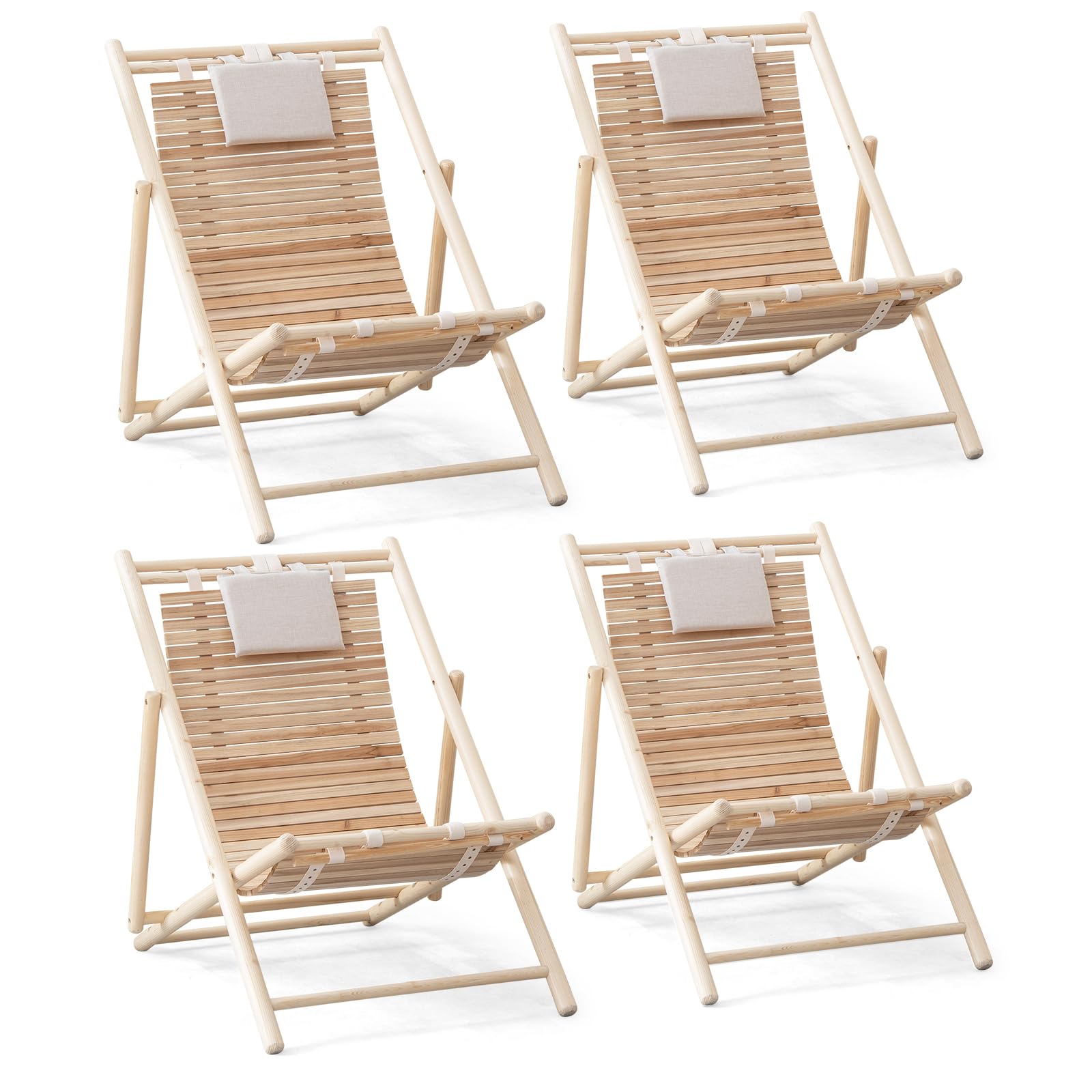 Giantex Wood Lounge Chair Outdoor - Folding Beach Chair with Detachable Headrest