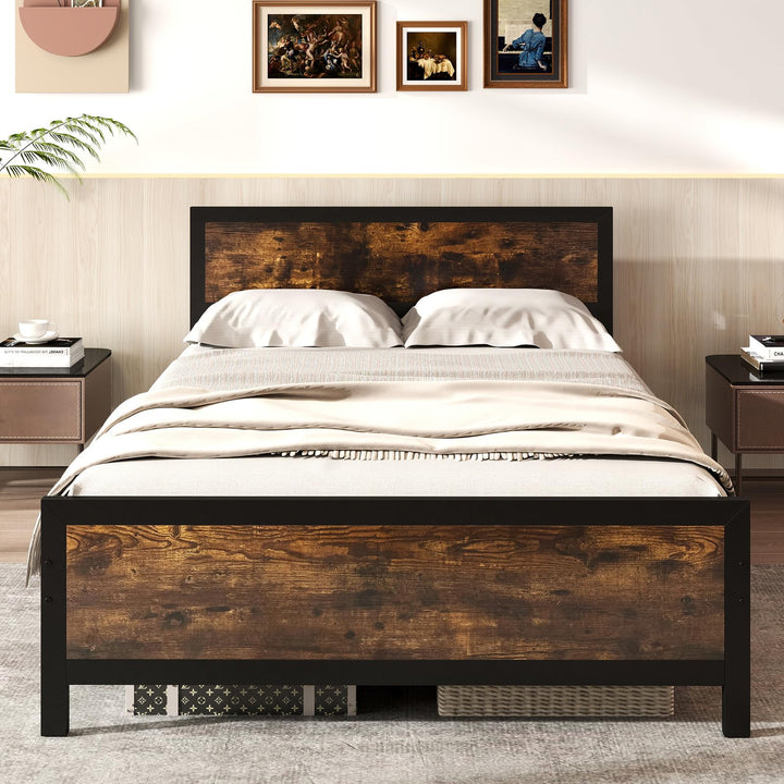 Giantex Metal Full Size Platform Bed Frame with Wood Headboard and Footboard