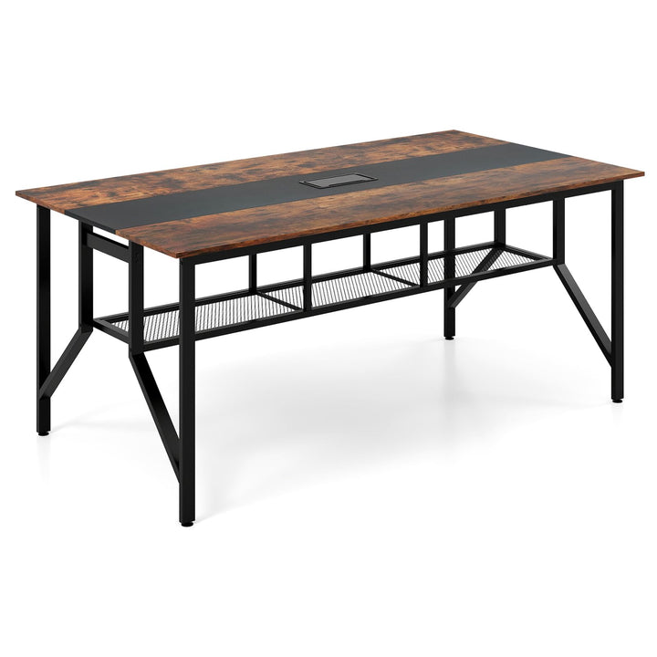 Giantex Rectangular Meeting Table with Mesh Storage Shelf and Cable Grommet