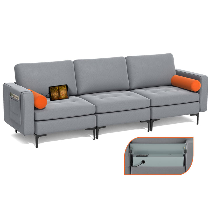 Giantex 97" Sectional Sofa Couch, 3-Seater Modular Sleeper with USB Ports