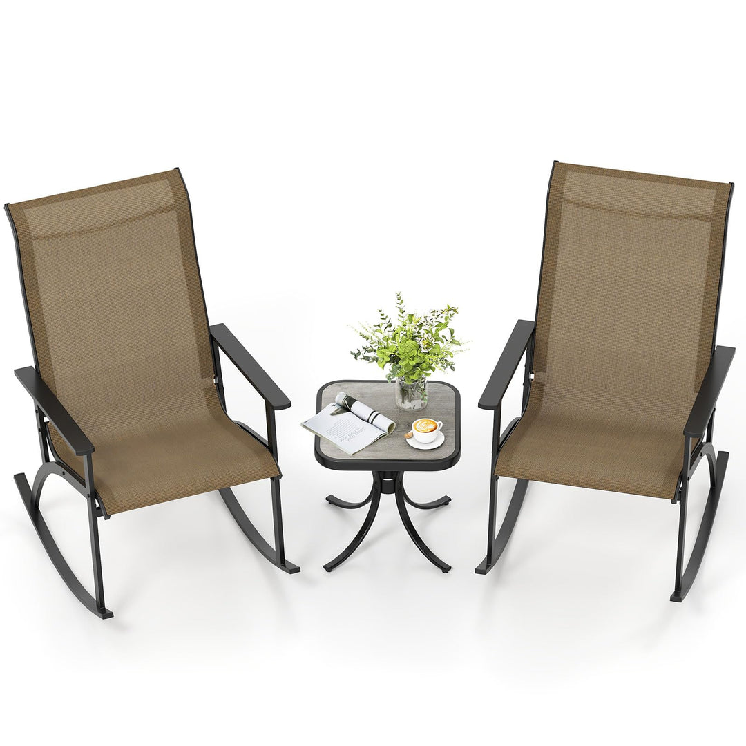 Giantex 3 Piece Rocking Bistro Set with 2 Rocking Chairs & Coffee Table