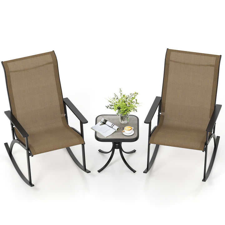 Giantex 3 Piece Rocking Bistro Set with 2 Rocking Chairs & Coffee Table