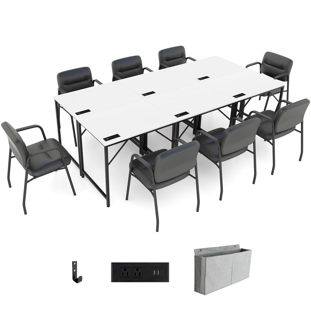 Giantex Conference Table with Charging Station, 2/4/6 PCS 32" x 24" Rectangular Meeting Room Desk with Storage Bag & Hook