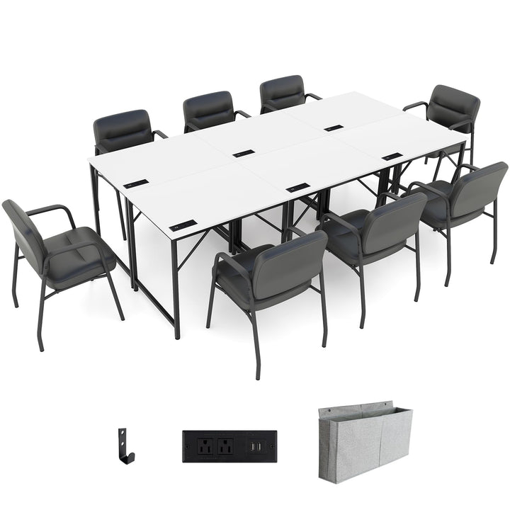 Giantex Conference Table with Charging Station, 2/4/6 PCS 32" x 24" Rectangular Meeting Room Desk with Storage Bag & Hook